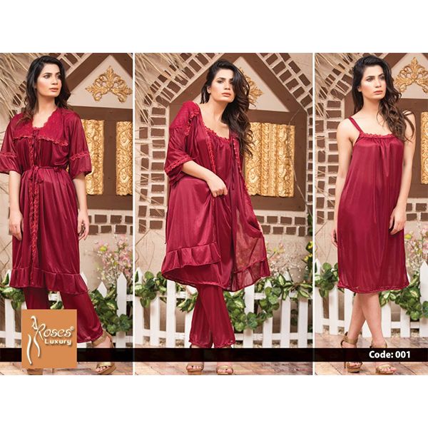 Luxury Bridal 3PC NIGHT SUIT - SILK (006)