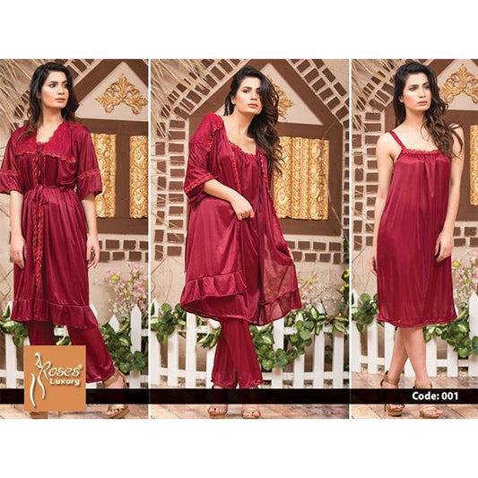 Luxury Bridal 3PC NIGHT SUIT - SILK (006)